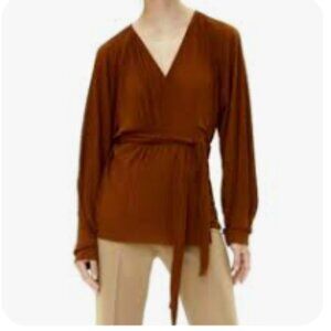 Zara Pleated Wrap Top - Cuff Sleeve - Rust Color - Size Small/S